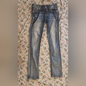 MISS ME jeans size 29 mid rise straight leg light wash with jewels lightly used